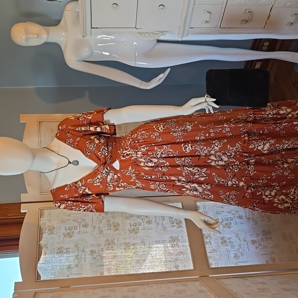Floral Rust Dress Small - Picture 3 of 12